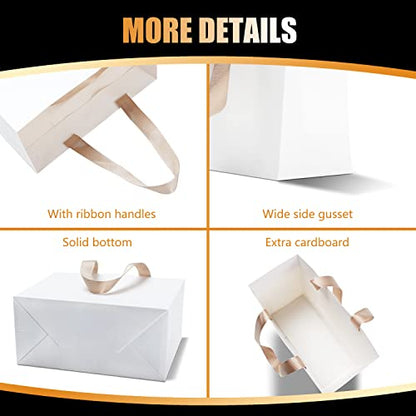 White Gift Bags Bulk, 10Pcs 8"x3.75"x6" Small White Gift Bags - color: White, size: 8x3.75x6 Inch (Pack of 10)