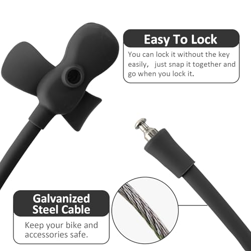 Bike Cable Lock with Keys,Silicone Covered Kids Cable Lock Cartoon Lock,2 Feet Lock for Bike,Door,Skateboard,Helmet and More (Black) - color: Black