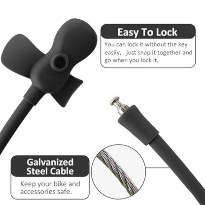 Bike Cable Lock with Keys,Silicone Covered Kids Cable Lock Cartoon Lock,2 Feet Lock for Bike,Door,Skateboard,Helmet and More (Black) - color: Black