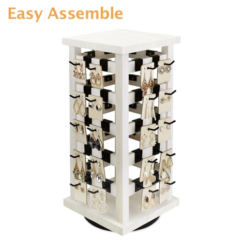 Ikee Design 5 Tiers Wood Rotating Jewelry Earring Display 42 Hooks - color: 4 side, Wash White, 42 hooks