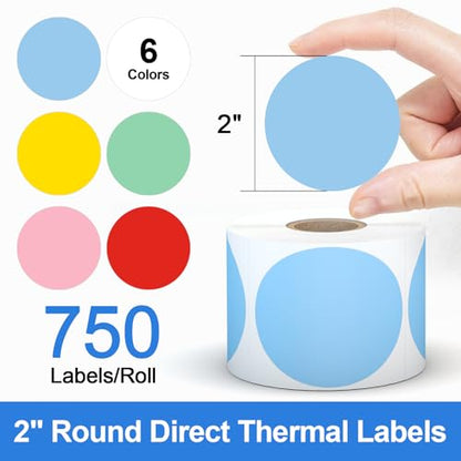 2" Thermal Labels Round - 6 Colors, 6 Rolls - 4500 Circle Labels - color: 6-colors