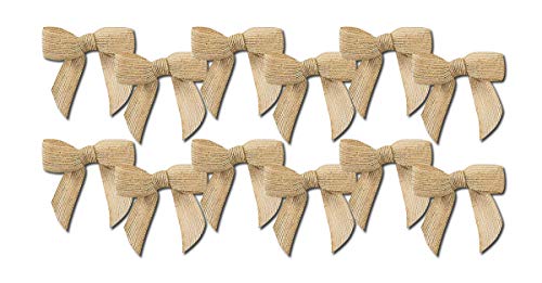 Pre-Tied Beige Jute Burlap Bows - 3" Wide, Set of 12, Election Day - color: Beige Jute