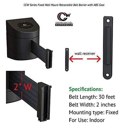 Crowd Control Warehouse WMB-230 Fixed Wall Mount Retractable Belt Barrier - color: Authorized Access Only Belt with Black ABS Case, size: 30 foot belt