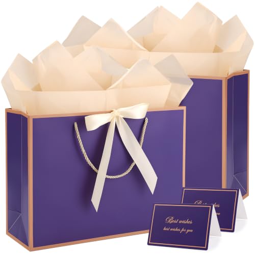 woric 2 Pcs Purple Gift Bags with Handles, 14" Medium Gift Bags - color: Purple