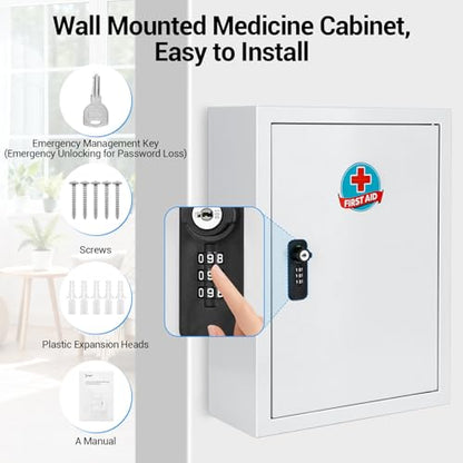 Locking Medicine Cabinet with Combination Lock and Safety Key