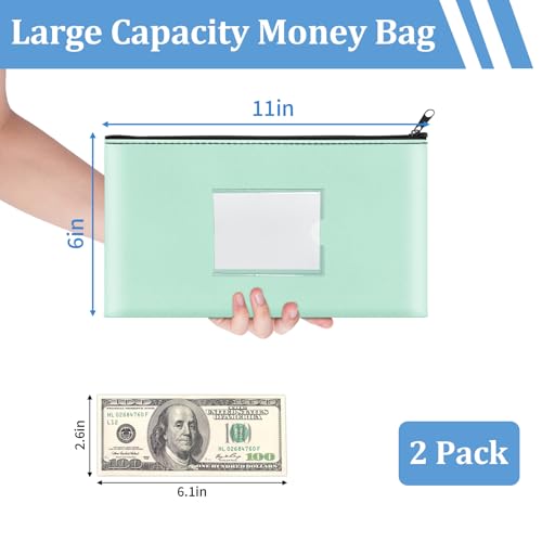 2 Pack PU Leather Bank Money Bags with Zipper & Label, Black & Aqua Blue - color: Black & Aqua Blue