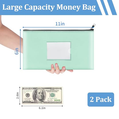 2 Pack PU Leather Bank Money Bags with Zipper & Label, Black & Aqua Blue - color: Black & Aqua Blue
