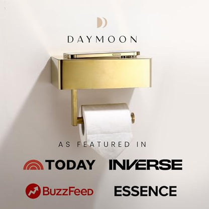 Day Moon™ - Toilet Paper Holder with Shelf & Storage - Wall Mount, Gold - color: Gold
