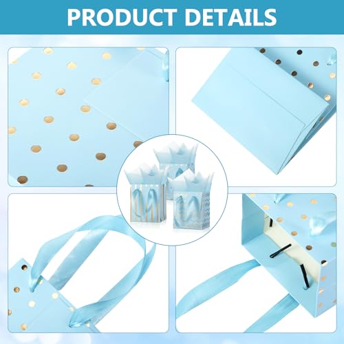 Tenare 12 Pcs Small Gift Bags Bulk,7 x 4 x 9 Inch,Light Blue Gold - color: Light Blue Gold, size: 7 x 4 x 9 Inch