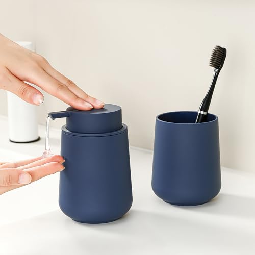 YAUKPH Bathroom Soap Dispenser and Toothbrush Holder Matte Blue - color: Matte Blue