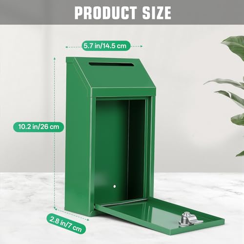 Sumerfnt Cash Box Wall Mount, Metal Money Drop Box with Lock and Slot, Money Collection for Farm Stand, Self-Serve, Tips, Fundraising, 10.24" x 5.7" x 2.95", 4 Keys, Green - color: Green