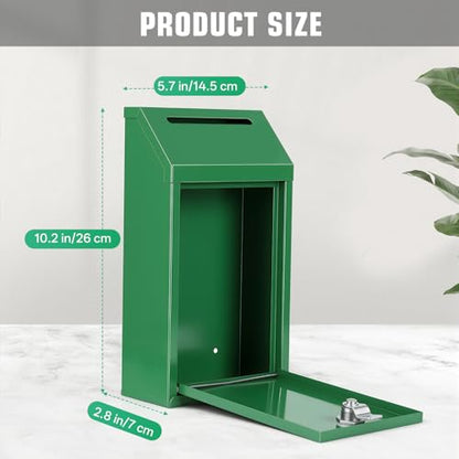 Sumerfnt Cash Box Wall Mount, Metal Money Drop Box with Lock and Slot, Money Collection for Farm Stand, Self-Serve, Tips, Fundraising, 10.24" x 5.7" x 2.95", 4 Keys, Green - color: Green