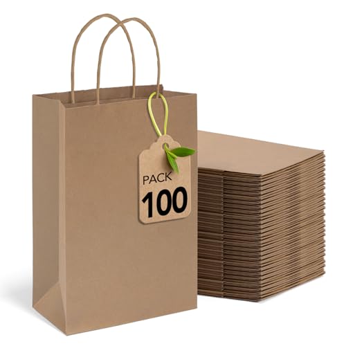 MESHA Brown Paper Bags 5.25x3.75x8 100Pcs Small Gift Bags with Handles Bulk - color: Brown 5.25x3.75x8 Inch, size: 5.25x3.75x8 Inch (Pack of 100)