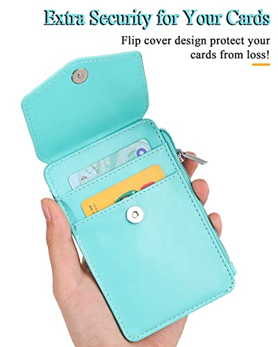 Teskyer Leather ID Badge Holder with Lanyard, Lanyard Wallet, Cyan - color: Cyan, size: 3.1" x 4.7"