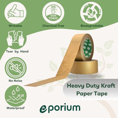 Premium Paper Packing Tape, Self Adhesive Recyclabe, 2 in. x 55 Yd, Eco Friendly Heavy Duty Writable & Uncoated Packaging Tape for Box Sealing, Masking, Moving Supplies, 1 Roll