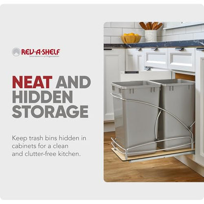 Rev-A-Shelf Double Pullout Trash Can w/Soft-Close Slides, 11.5" Min Opening - size: 27 QT Double, 11.5"W