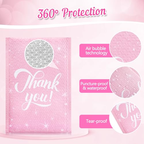 50 Pack Bubble Mailers, 6 x 10 Inch, Pink