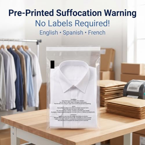 9" X 12" (100 Count) Self Seal Clear Poly Bags with Suffocation Warning - size: 9" X 12"