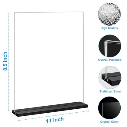 EHWINE 12 Pack Acrylic Sign Holder 8.5 x 11, Double-Sided Stand up Table Top Sign Holders, Clear Acrylic Picture Frame Menu Flyer Paper Holder Display Stand for Office Business Store Wedding Party(Black Base) - size: 12 Pack 8.5x11 Inch (Black Base)