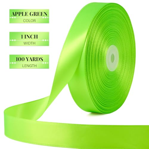 Apple Green Satin Ribbon 1 Inch x 100 Yards - color: Apple Green