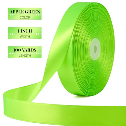 Apple Green Satin Ribbon 1 Inch x 100 Yards - color: Apple Green