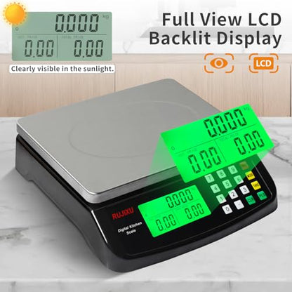 Large Digital Kitchen Scale Black 30kg/66lb Commercial Food Scale Stainless Steel with LCD Display Price Computing Scale for Restaurant Baking Bread Meat Prep Counting Scale for Parts and Coins - color: BLACK 30KG