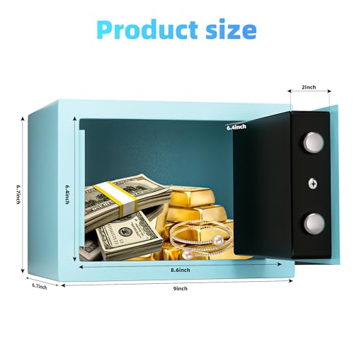 Digital Electronic Money Safe, Steel Security Lock Box with Keypad, Office Hotel Business Jewelry Gun Cash Safe, 0.23 Cubic Feet, 9.06" W x 6.69" D x 6.69" H（blue） - color: Blue