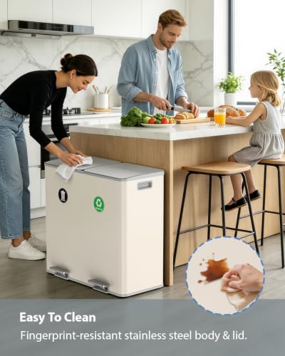 Dual Trash and Recycling Bins for Kitchen,2*13.2 Gal Dual Trash Can,Apricot - color: Apricot, size: 2 * 13.2 Gallon