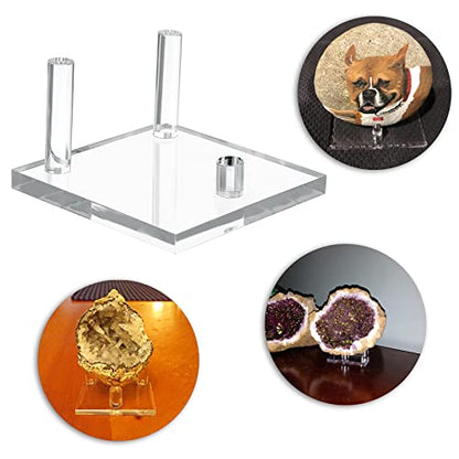 Hipiwe 4-Pack Clear Acrylic Display Stand, Three-Peg Large Rock Holder