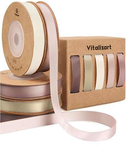 Vitalizart Nude & Pink Ribbons for Crafts 3/8" x 50Yds Double-Faced Satin - color: Nude & Pink