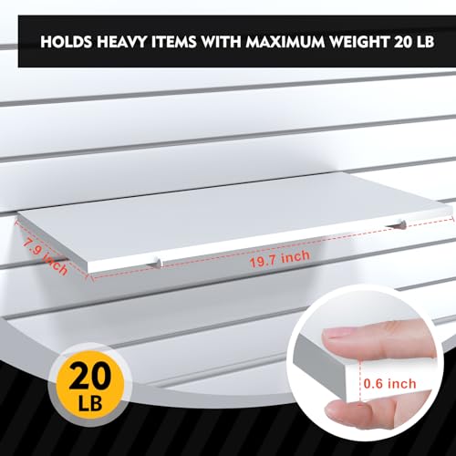 6 Pack White Slatwall Shelf, 24" x 12" Wooden Slat Wall Shelves with Metal Brackets Heavy Duty Slatwall Shelving Organizer Accessories for Home Garage (6, 23.6" x 11.8") - size: 23.6" x 11.8"
