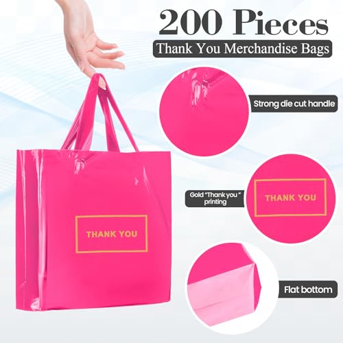 Teling 200 Pcs Thank You Bags with Handle for Business, Pink, Purple, Blue - color: Pink, Purple, Blue