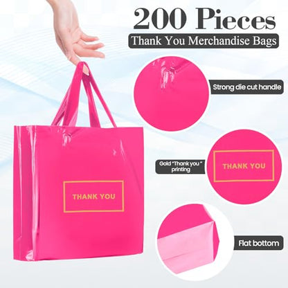 Teling 200 Pcs Thank You Bags with Handle for Business, Pink, Purple, Blue - color: Pink, Purple, Blue