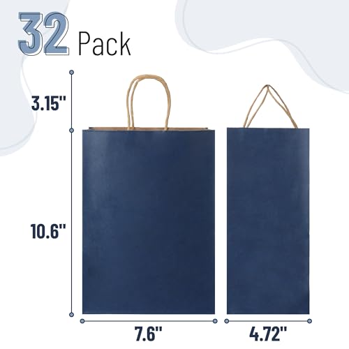 Mr. Pen- Paper Gift Bags with Handles, 32 Pack, 7.6" x 4.7" x 10.6" - color: Navy Blue, size: 32 Pack