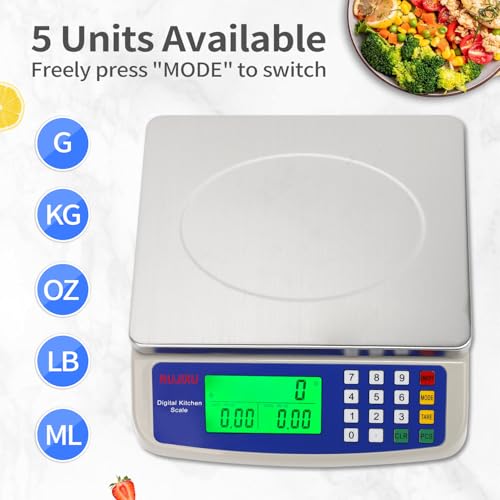 Large Digital Kitchen Scale 30KG Commercial Food Scale 66LB for Baking Bread Meat Stainless Steel Price Computing Scale LCD Display,Prep Counting Scale for Parts and Coins Adapter Included - color: GREY 30KG