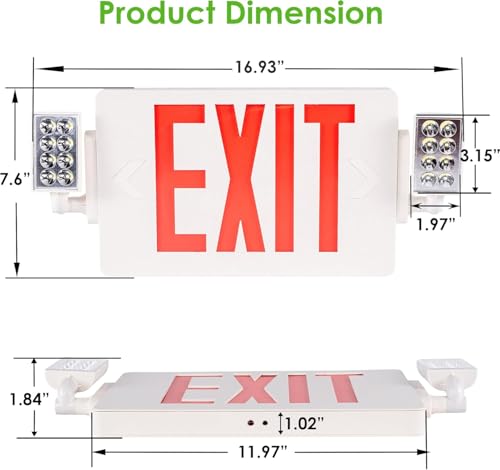 Gruenlich Exit Sign with Emergency Light, Battery Backup, 6 Pack - size: 6-Pack
