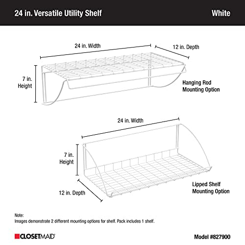 ClosetMaid 8279 24-Inch Wide Laundry Utility Hanger Shelf, White - size: 24-inch
