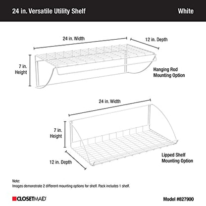 ClosetMaid 8279 24-Inch Wide Laundry Utility Hanger Shelf, White - size: 24-inch