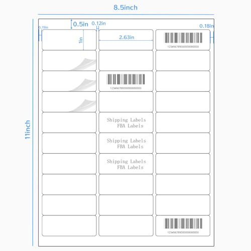 1" x 2-5/8" Address Labels 600 Labels Sticker Paper for Laser/Inkjet Printer Mailing Labels 8.5"×11"-White/20 Sheet - color: Matte White, size: 1" x 2-5/8"