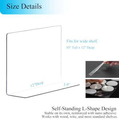 Clear Acrylic Shelf Dividers Closet Organizers for Organization Enthusiasts - size: 10"Tall x 12"Deep