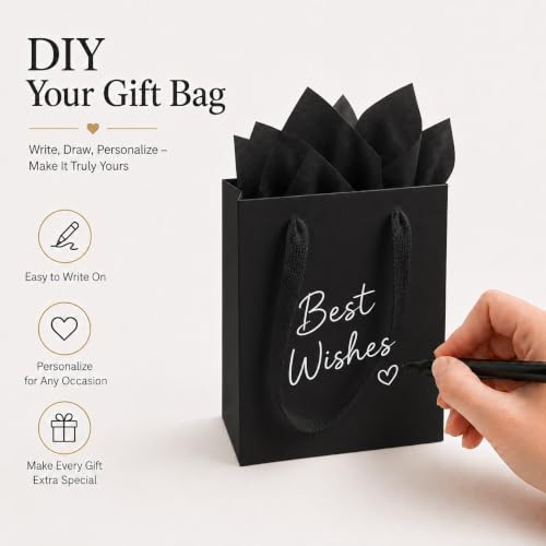 Treelement 22 Pack 4.7×2.3×6.3 Inch Small Black Gift Bags with Tissue Paper - color: Black