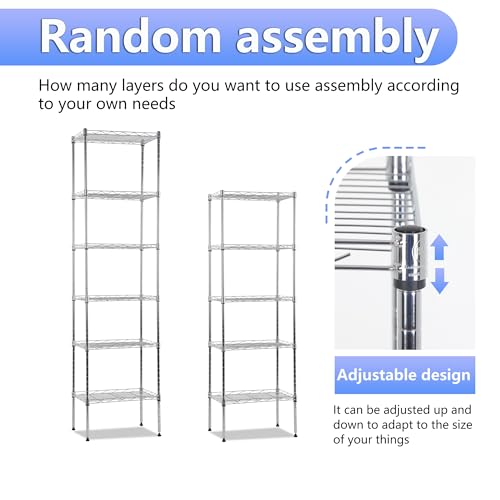 BestOffice | 6-Tier Wire Shelf | 17" x 12" x 64" | Chrome - color: Chrome, size: 17"D x 12"W x 64"H