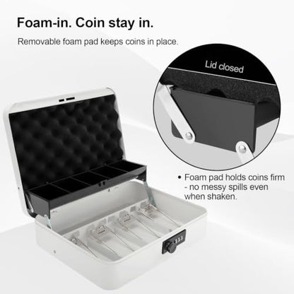 Jssmst Metal Cash Box with Money Tray and Lock, Portable Cash Drawer, 11.8" - color: White Code-A