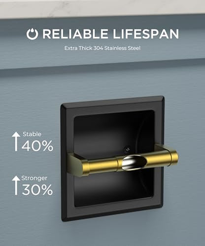 FORIOUS Recessed Toilet Paper Holder for Mega Rolls, Black and Gold - color: Black&gold