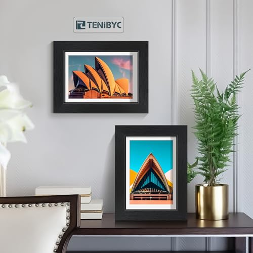5x7 picture frame 4 Pack, 4x6 Mat, Black Wood, Glass, for Photo - color: Black, size: 5 X 7