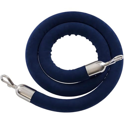 CCW 6 Ft Dark Blue Velvet Hanging Stanchion Rope, Stainless Steel Snaps - color: Dark Blue Polished Stainless Steel Snap Ends, size: 6 Foot