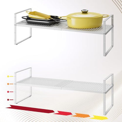 16.5~27.1" Expandable Shelf with Hole，2Pack 10.2" Wide Stackable Cabinet Shelves，White - color: White, size: 2Pcs // 10.2''W-K