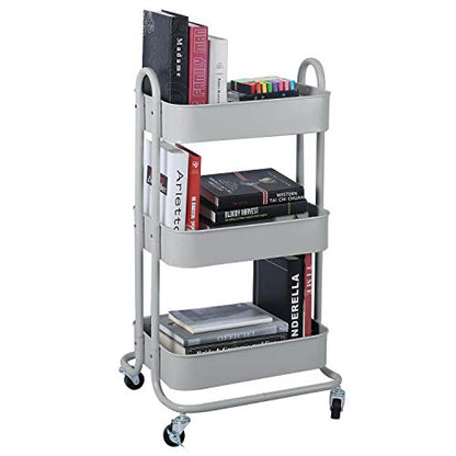 Melody House 3-Tier Metal Mesh Utility Rolling Cart Storage Organization Cart with Wheels, Light Gray - color: A-light Gray