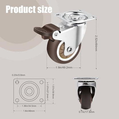 Nefish 2 Inch Swivel Caster Wheels for Furniture Rubber Casters Set of 4 Heavy Duty of 600 Lbs No Noise Locking Plate Castors for Cabinet, Table, Workbench (2 with Brake and 2 Without) - size: 2 IN
