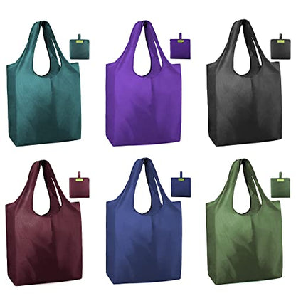 BeeGreen Reusable Grocery Bags Heavy Duty Extra Large 6 Pack Foldable Tote Bag - Cloth Grocery Bags Machine Washable Polyester Fabrics Bulk Shopping Bag - Reusable Gifts for Women (Green Black) - color: Army Green, Dark Green, Old Blue, Black, Wine Red, P
